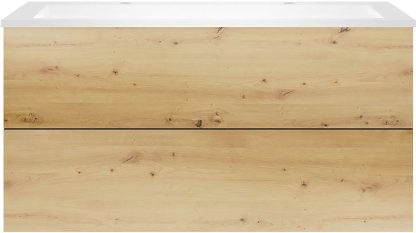 Onderbouw COFFEE 2 lades 120 eik urban + wastafel 2 kraangaten kunstmarmer mat wit