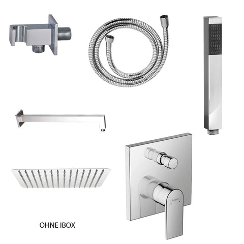 Doucheset met Hansgrohe Vernis Shape inbouw badmengkraan en Belvit regendouche 30x30 cm handdouche muuraansluitbocht Chroom, douchekolommen & douchesets — SKU MB-24169-27696, EAN 5404029125853