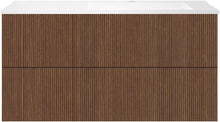 SOUS MEUBLE COFFEE 4 TIROIRS 120 NOYER SMARTLINE+LAVABO DROITE EN MARBRE SYNTHETIQUE BLANC MAT