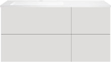SOUS MEUBLE COFFEE 4 TIROIRS 120 GRIS VELOURS MAT+LAVABO GAUCHE EN MARBRE SYNTHETIQUE BLANC MAT