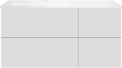 Onderbouw coffee 4 lades 120 fluweel grijs mat+wastafel links kunstmarmer mat wit, badkamermeubelen — SKU DESCO-192371