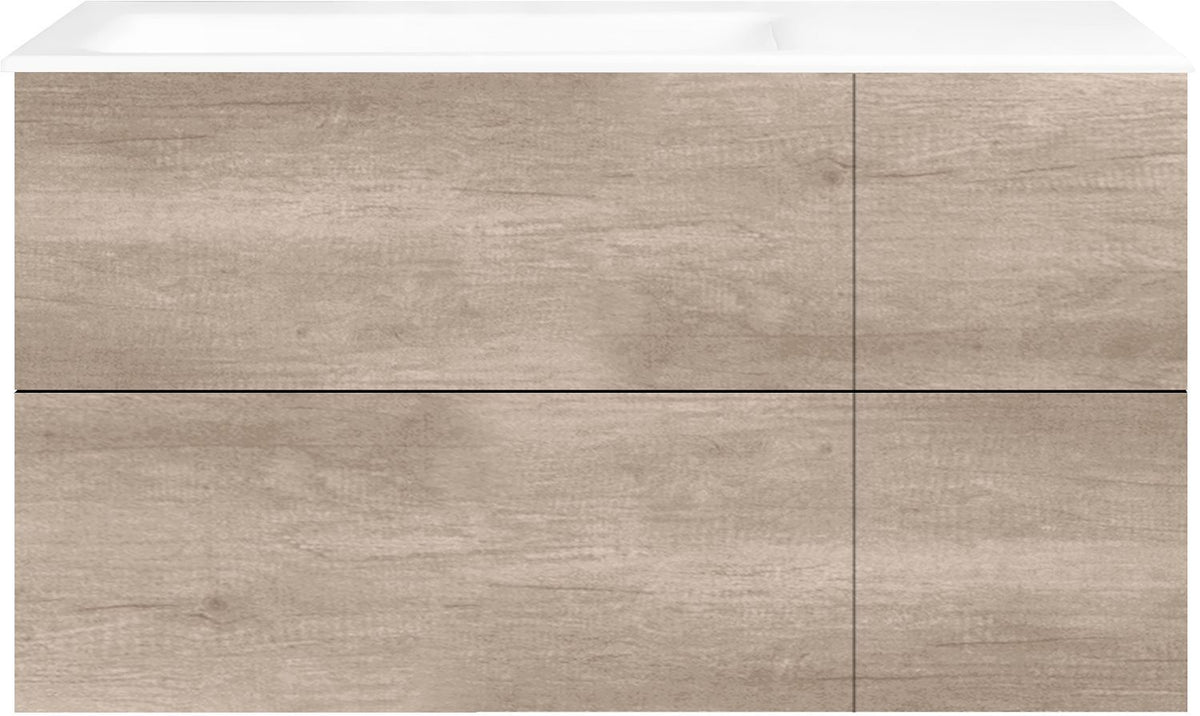 ONDERBOUW COFFEE 4 LADES 110 EIKEN DECOR FLANEL +WASTAFEL LINKS PORSELEIN ZONDER KRAANGAT WIT