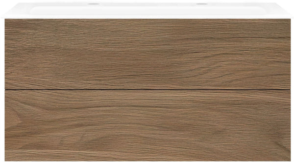 Onderbouw COFFEE 2 lade 120 eik caramel + wastafel 2 kraangaten porselein wit
