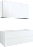 MEUBLE 2 TIROIRS+ TABLET POUR LAVABO A POSER GAUCHE TENSO 140CM SANS TROU ROBINET BLANC AVEC ARMOIRE TOILETTE