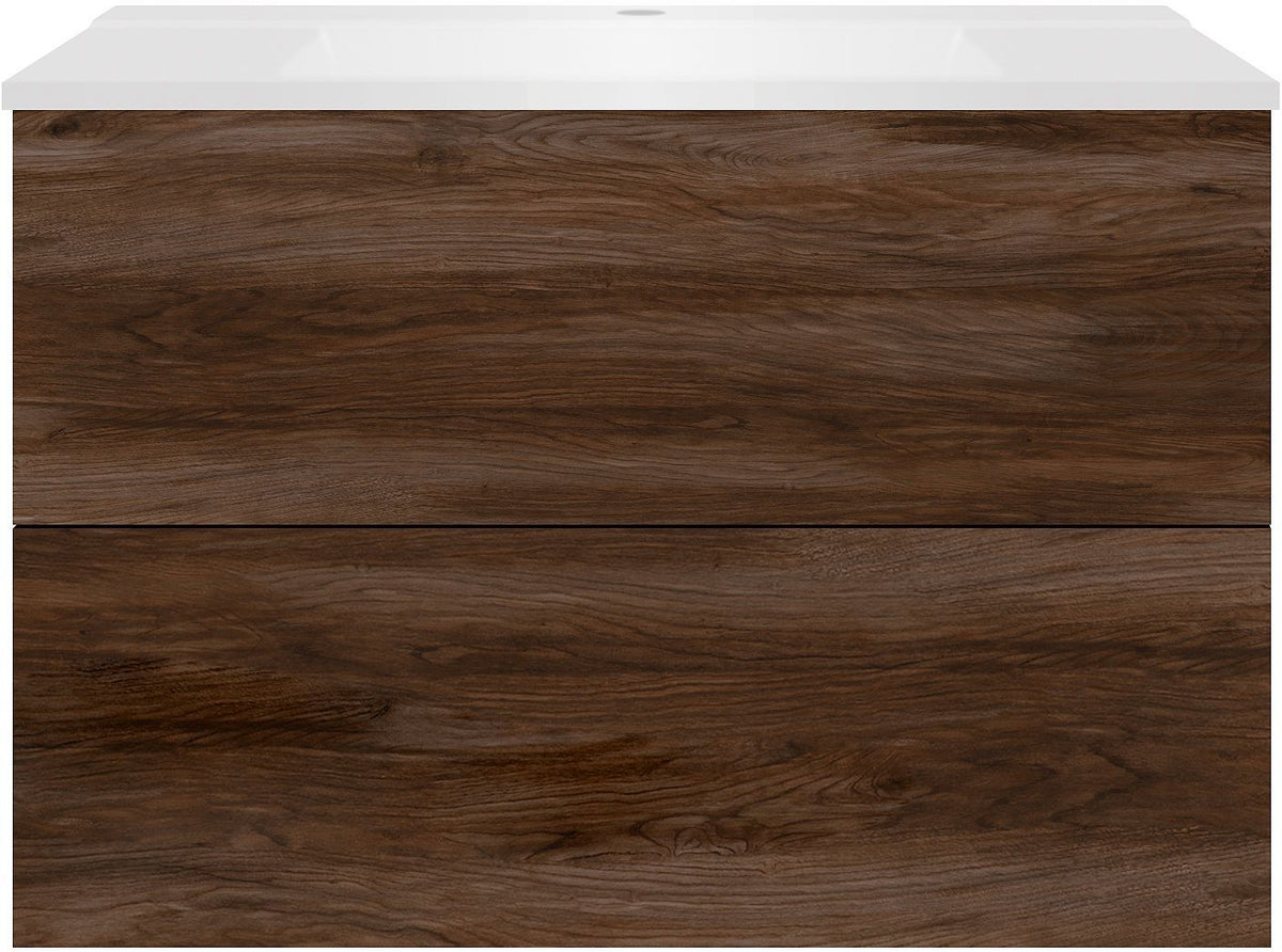 Onderbouw COFFEE 2 lades 90 notelaar Decor fluweel+wastafel mat wit