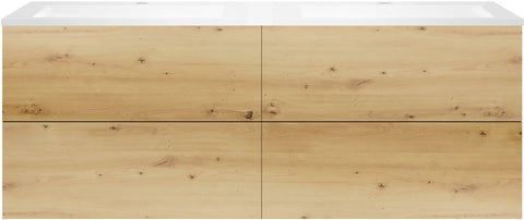 Onderbouw COFFEE 4 lades 160 duo eiken urban +dubbele wastafel kunstmarmer wit, badkamermeubelen — SKU DESCO-192438