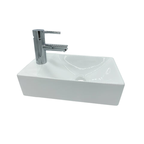 Aloni fontein - zonder overloop - kraangat links - keramiek - 38X10X22CM - glanzend wit, handenwassers — SKU MB-16219-19746, EAN 5404024100879