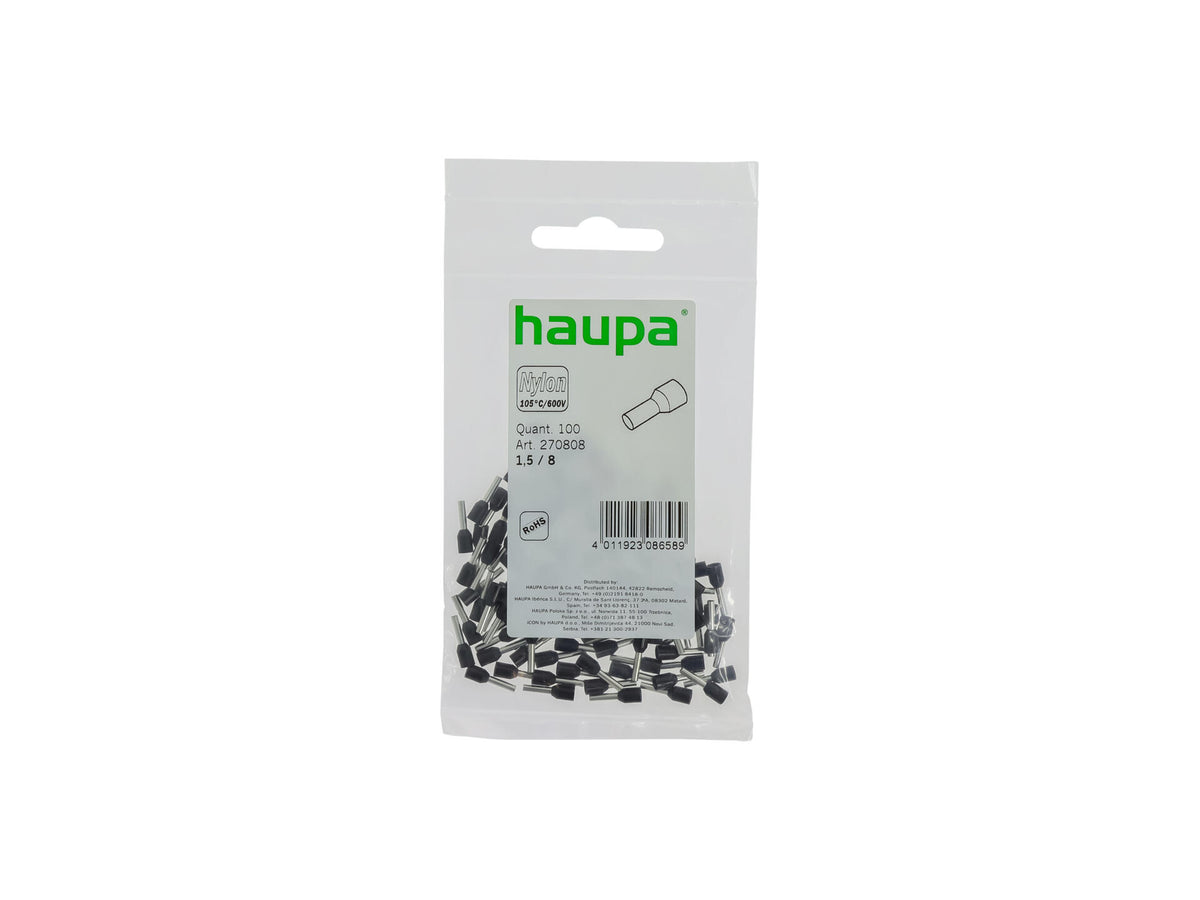 Haupa adereindhuls 1,5mm² 8mm zwart