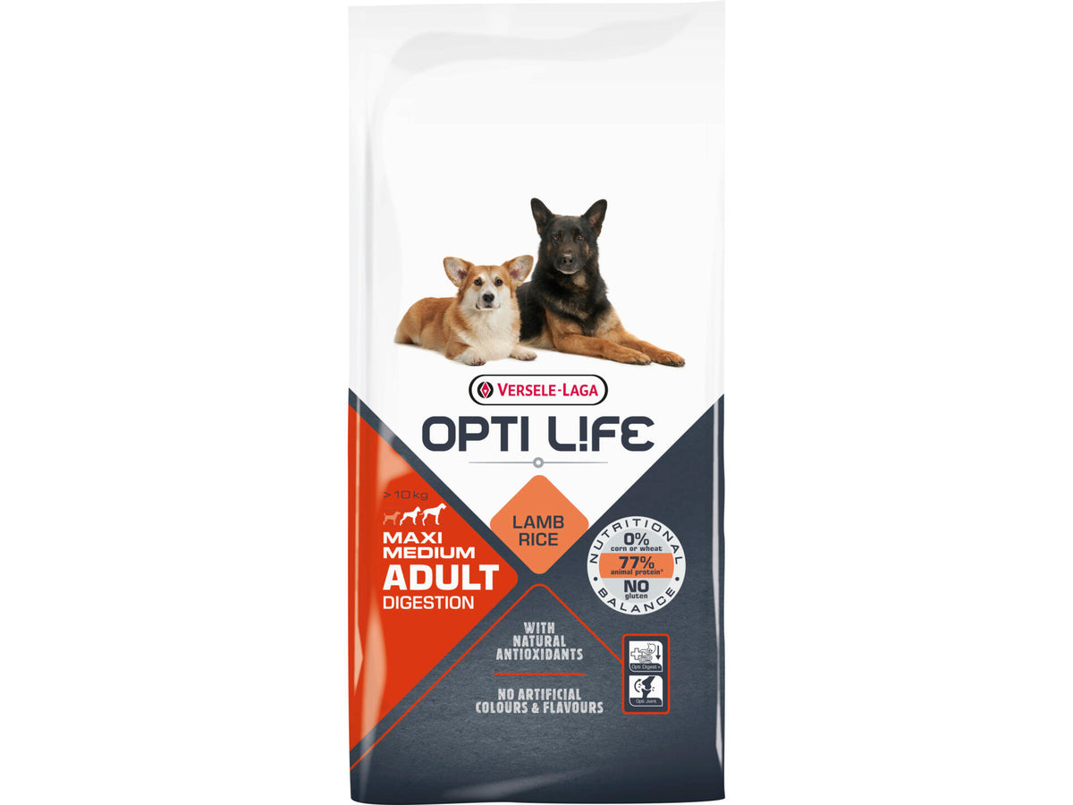Opti Life adult digestion medium en maxi hondenvoer 12,5 kg