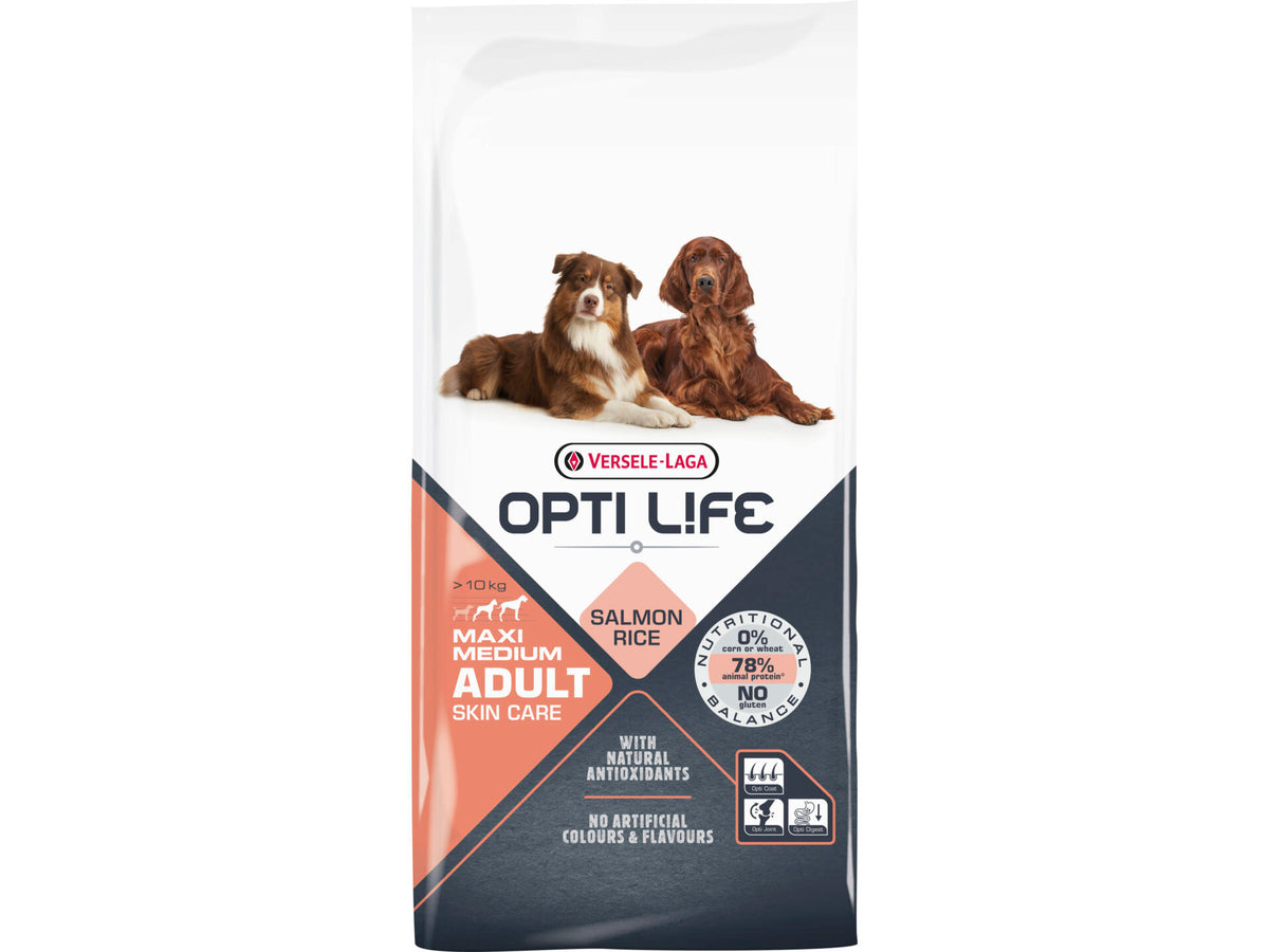 Opti Life adult skin care medium & maxi hondenvoer 12,5 kg