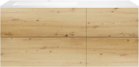 Onderbouw coffee 4 lades 140 eiken urban+wastafel links kunstmarmer wit, badkamermeubelen — SKU DESCO-192318