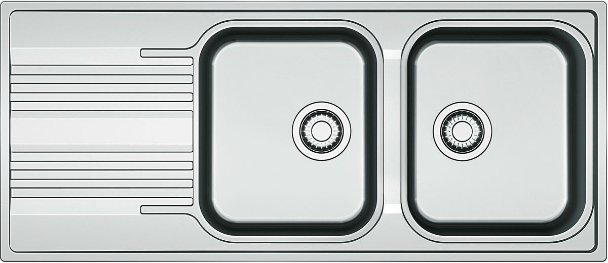 INBOUW SPOELTAFEL SMART FRANKE 2 BAKKEN+VERLEK 116X50 INCLUSIEF AFLOOPSYSTEEM OMKEERBAAR