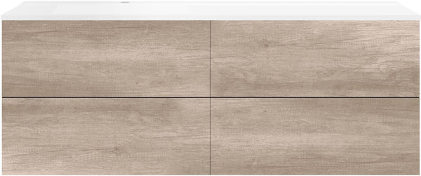 SOUS MEUBLE COFFEE 4 TIROIRS 160 CHENE DECOR FLANELLE+LAVABO GAUCHE BLANC MAT
