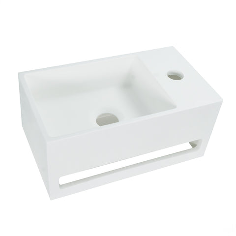 Solid surface wastafel met handdoekhouder en kraangat rechts (35,8X20,5X15,7CM) - wit, handenwassers — SKU MB-16217-19744, EAN 5404024106666