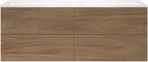 Onderbouw COFFEE 4 lades 160 duo eik caramel +dubbele wastafel kunstmarmer wit, badkamermeubelen — SKU DESCO-192445