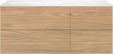 SOUS MEUBLE COFFEE 4 TIROIRS 140 CHENE CLASSIQUE +LAVABO GAUCHE EN MARBRE SYNTHETIQUE BLANC