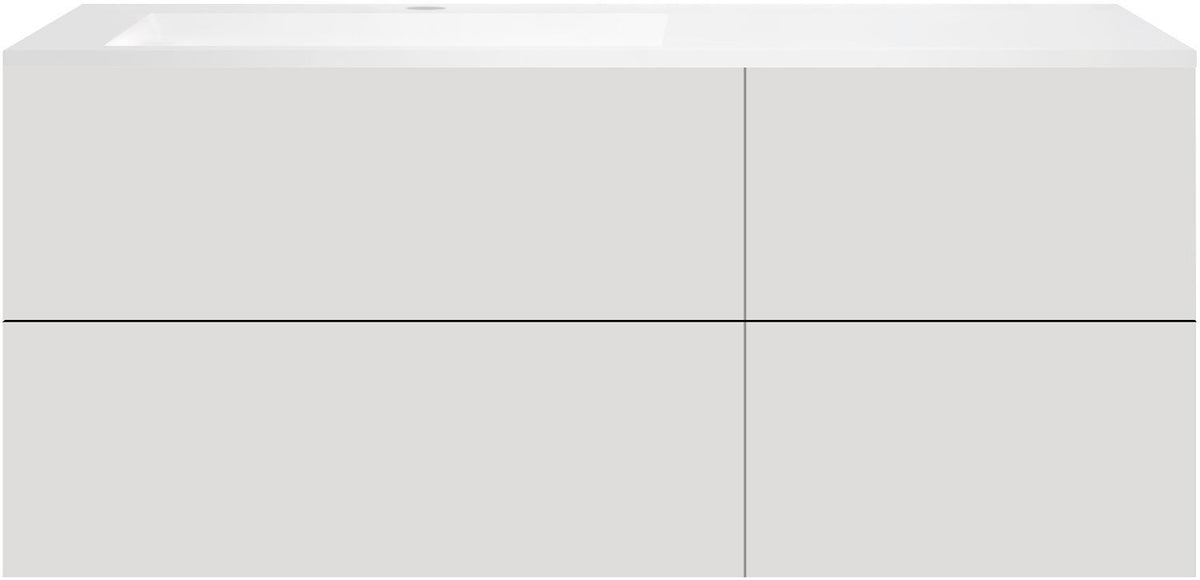 ONDERBOUW COFFEE 4 LADES 140 FLUWEEL GRIJS MAT+WASTAFEL LINKS KUNSTMARMER WIT