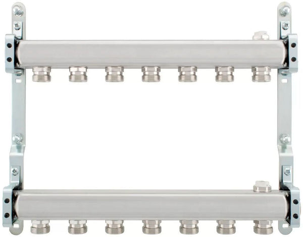 KIT COLLECTEURS INOX 4/4" - 7 X 3/4"EC AVEC PURGEURS + FIXATION MURAL