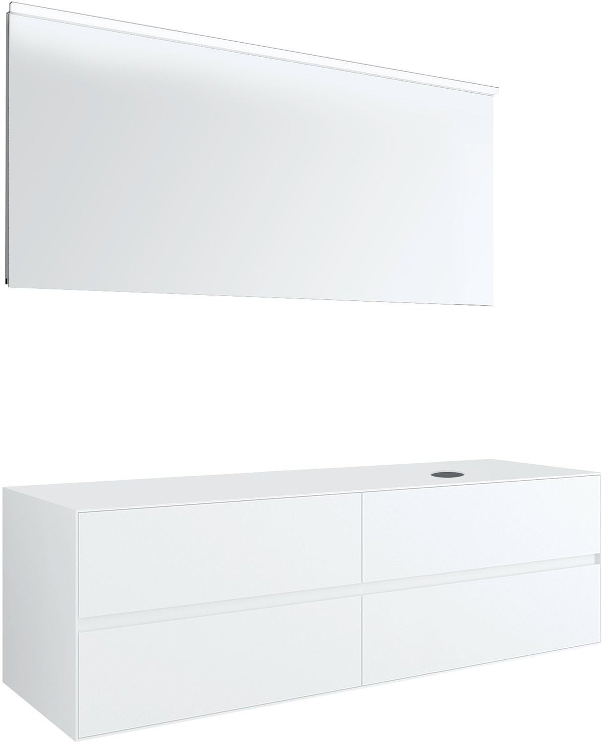 MEUBEL 4LADES+TABLET VOOR OPBOUWLAVABO RECHTS TENSO 160CM ZONDER KRAANGAT WIT MET SPIEGEL