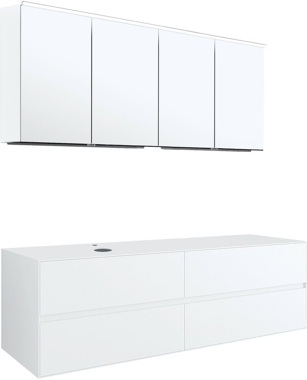 MEUBEL 4LADES+TABLET VOOR OPBOUWLAVABO LINKS TENSO 160CM +KRAANGAT WIT MET SPIEGELKAST