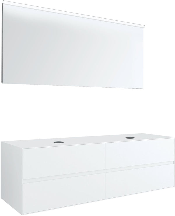 Meubel 4LADES+TABLET voor 2 opbouwlavabos tenso 160CM zonder kraangat wit met spiegel