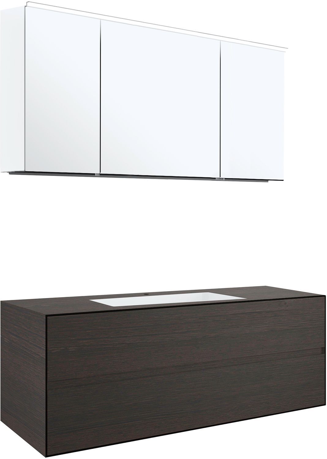 Meubel 2 lades+meubellavabo centraal tenso 140CM +kraangat wenge met spiegelkast
