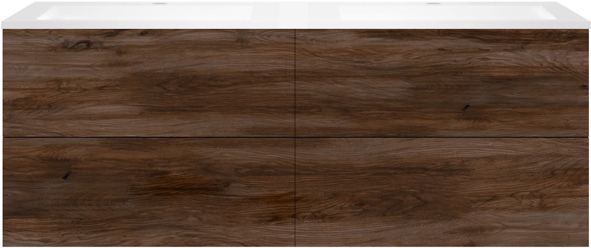 Onderbouw COFFEE 4 lades 160 duo notelaar Fluweel +dubbele wastafel kunstmarmer wit