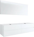 MEUBLE 4 TIROIRS+ TABLET POUR 2 LAVABOS A POSER TENSO 180CM +TROUS ROBINETS BLANC AVEC MIROIR