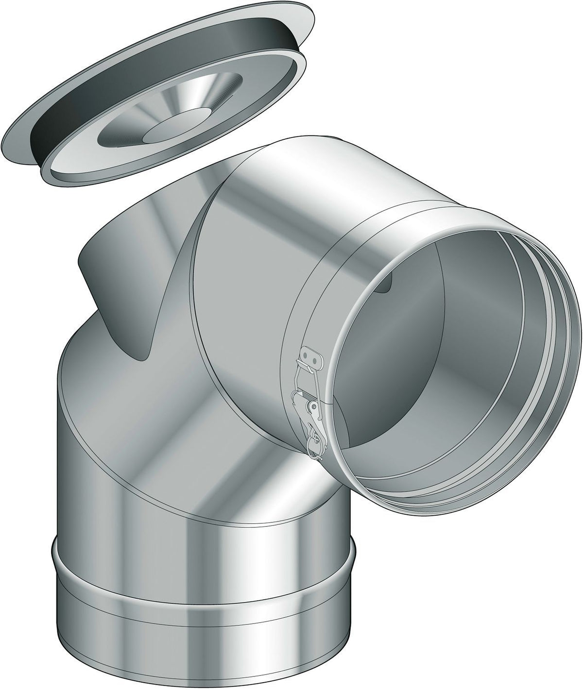 INOX ENKELWANDIGE BOCHT 90° MET INSPECTIELUIK CONDENSOR POUJOULAT 200MM