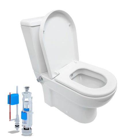 Staand toilet bidet/taharet-combinatie incl. kraan warm/koud + jachtbak + deksel + spoelventiel complete set - Wit, douche-wcs — SKU MB-19022-22549, EAN 5404029121138