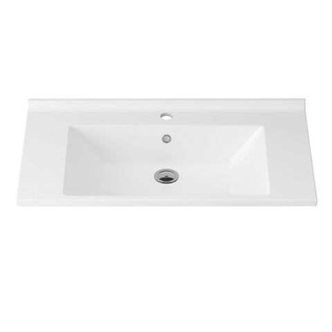 BELVIT Drava wastafel 80 cm wastafel wit – moderne badkamerwastafel uit kunstmarmer 80x45 cm – vlak design met overloop en kraangat, wastafels — SKU MB-16041-19568, EAN 5404024105232