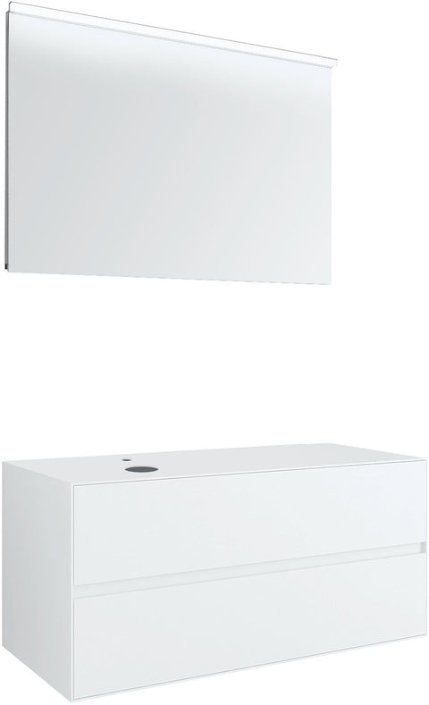 MEUBEL 2LADES+TABLET VOOR OPBOUWLAVABO LINKS TENSO 120CM +KRAANGAT WIT MET SPIEGEL