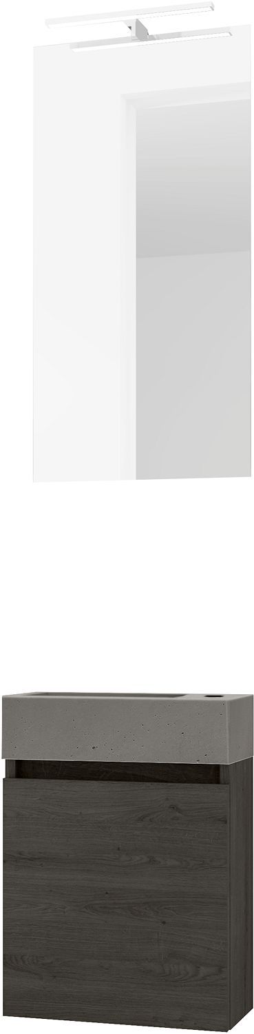 Handenwasser form mini beton/ 1 deur/ spiegel/ verlichting Led graphit eik