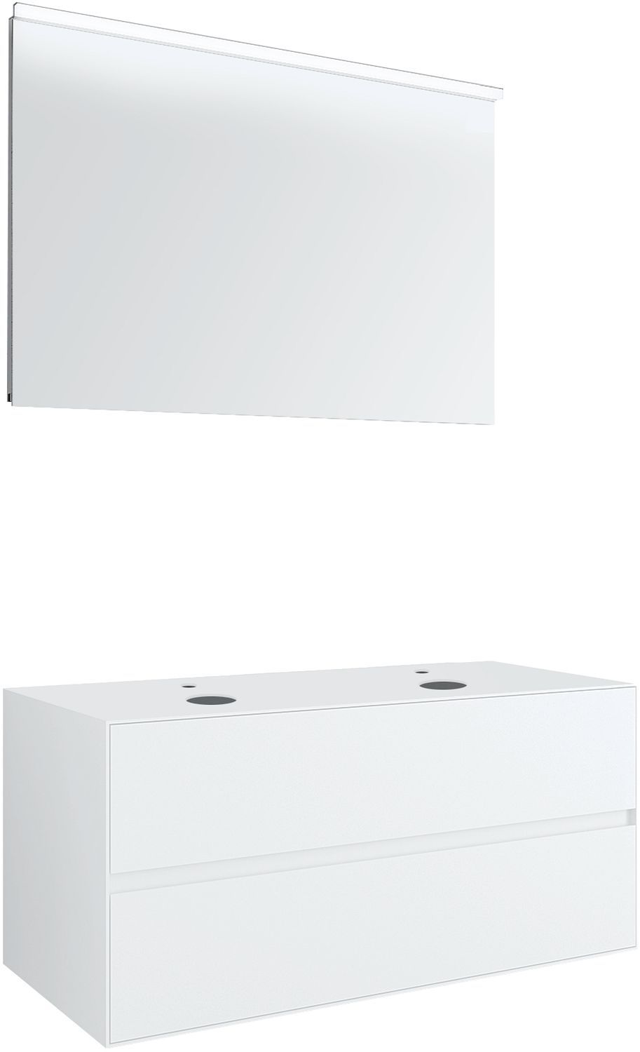 Meubel 2LADES+TABLET voor 2 opbouwlavabos tenso 120CM +kraangaten wit met spiegel