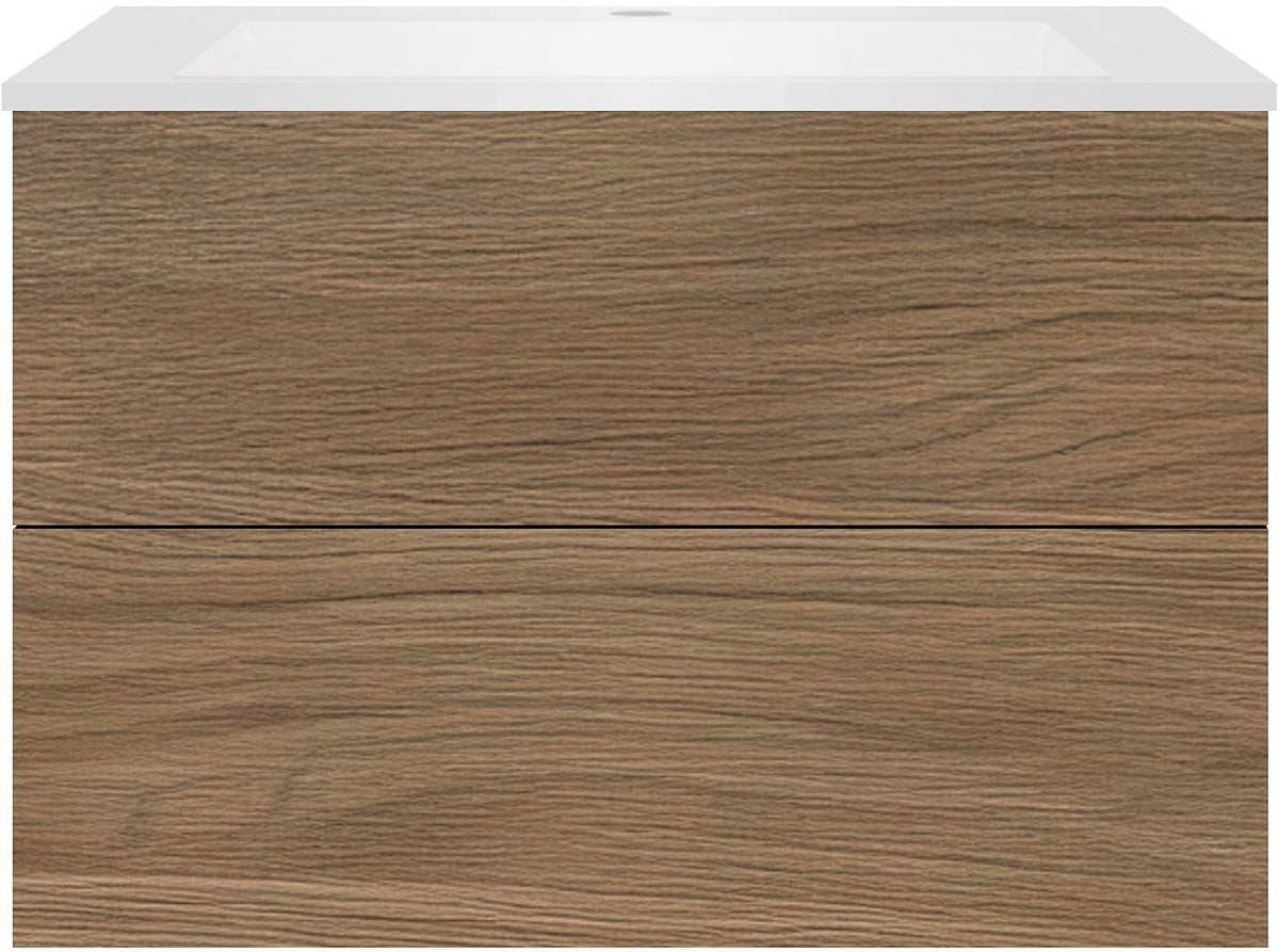 Onderbouw COFFEE 2 lades 90 eik caramel+wastafel kunstmarmer mat wit