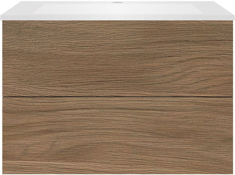 Onderbouw COFFEE 2 lades 90 eik caramel+wastafel kunstmarmer mat wit, badkamermeubelen — SKU DESCO-192181