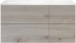SOUS MEUBLE COFFEE 4 TIROIRS 120 CHENE ARGENT+LAVABO GAUCHE EN MARBRE SYNTHETIQUE BLANC