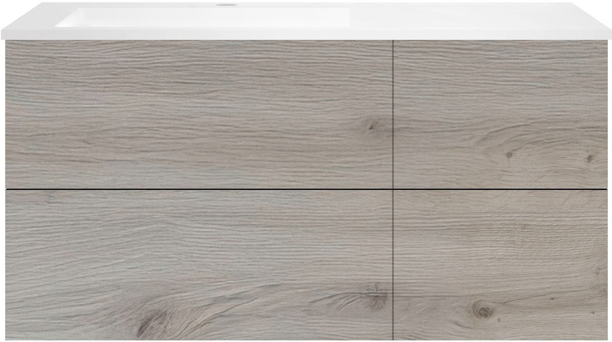 ONDERBOUW COFFEE 4 LADES 120 EIK  ZILVER+WASTAFEL LINKS KUNSTMARMER WIT