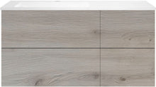 SOUS MEUBLE COFFEE 4 TIROIRS 120 CHENE ARGENT+LAVABO GAUCHE EN MARBRE SYNTHETIQUE BLANC