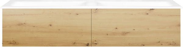 SOUS MEUBLE COFFEE 2 TIROIRS 140 DUO CHENE DECOR URBAN+DOUBLE LAVABO PORCEL.SNS TROU ROBINET BLANC