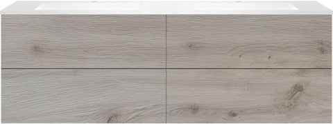 Onderbouw COFFEE 4 lades 180 duo eik Zilver +dubbele wastafel kunstmarmer mat wit, badkamermeubelen — SKU DESCO-192544