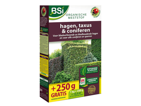 BSI bio meststof hagen, taxus & coniferen 1kg + 250g gratis