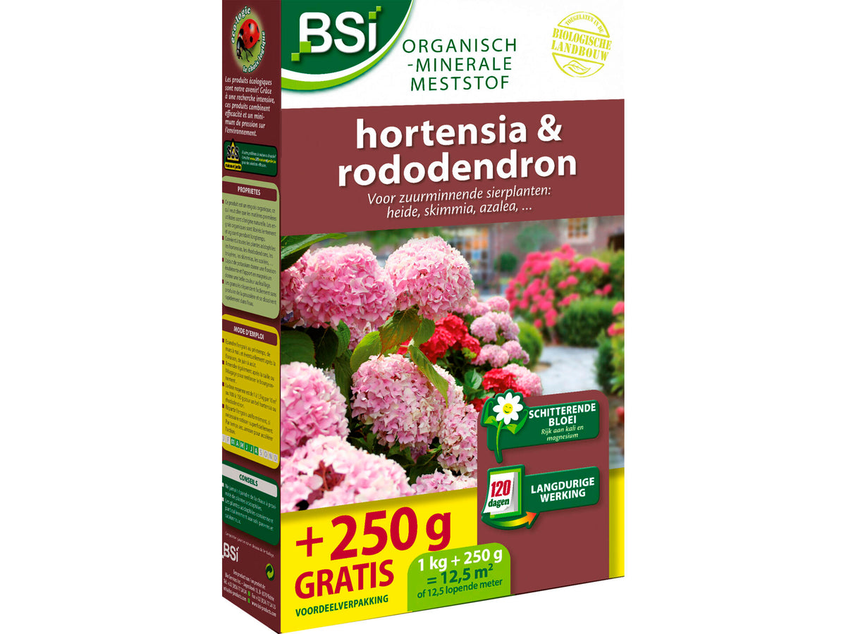 BSI bio meststof hortensia & rododendron 1kg + 250g gratis