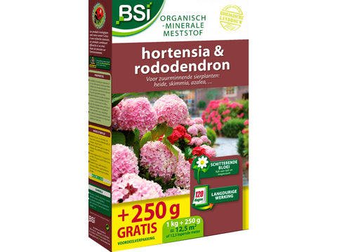 BSI bio meststof hortensia & rododendron 1kg + 250g gratis