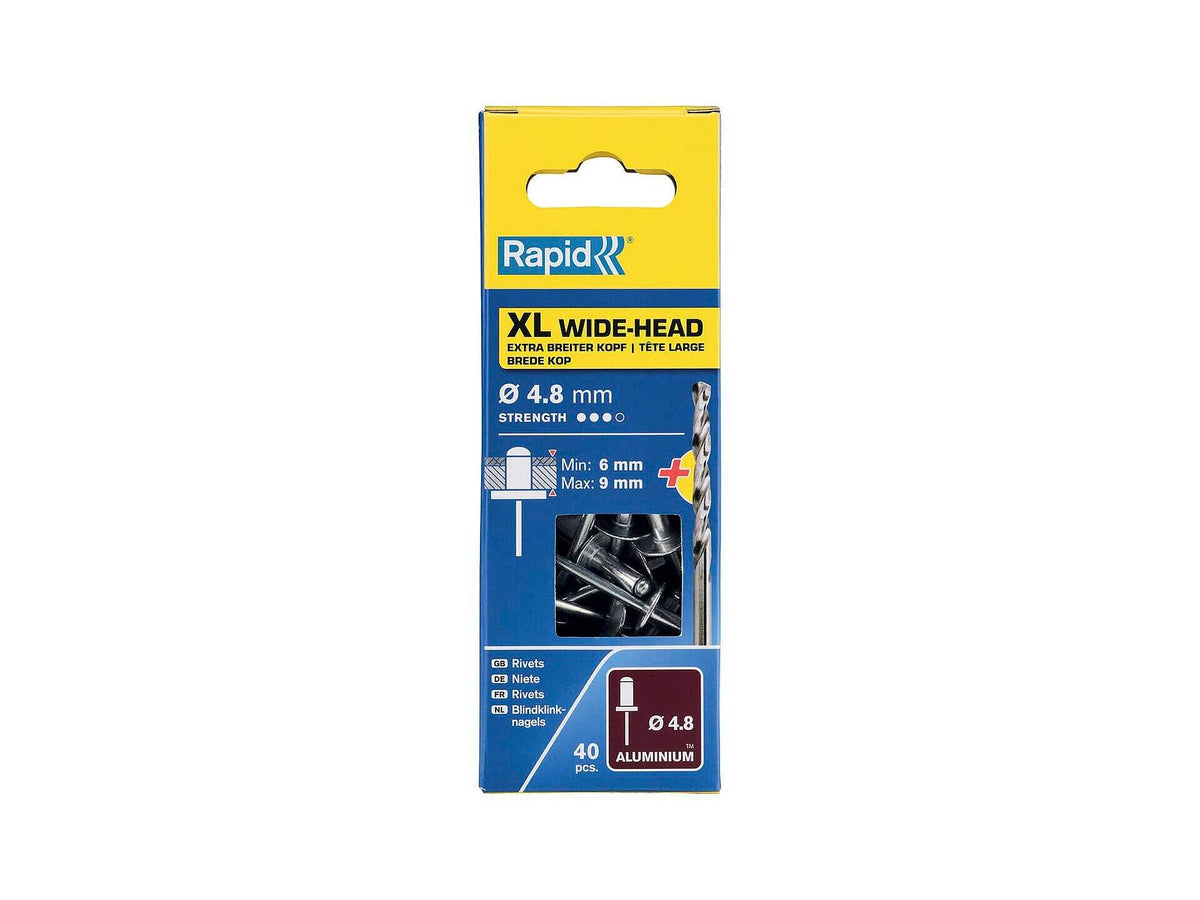 Rapid blindklinknagels XL 4,8x12 mm 40 stuks + boor