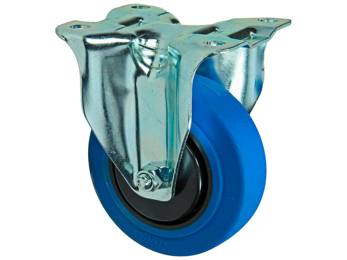Mack bokwiel 100mm met rubberloopvlak blauw