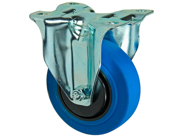 Mack bokwiel 100mm met rubberloopvlak blauw