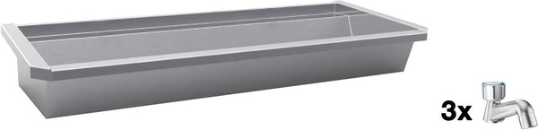 Muurwasgoot sanilav intersan 180CM Rvs 3 staande koudwater kranen