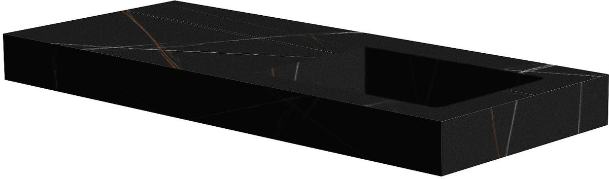 TABLET KERAMISCH MARMER PURO LAVABO S RECHTS B120 H10 ZONDER KRAANGAT BAMBOO BLACK