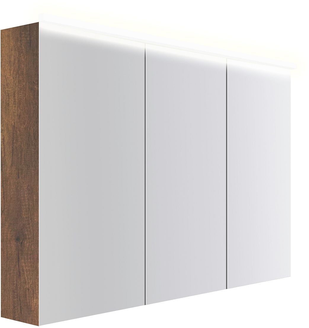 Spiegelkast COFFEE 3 deuren 1200MM 4250K eik Decor roest, badkamermeubelen — SKU DESCO-193089